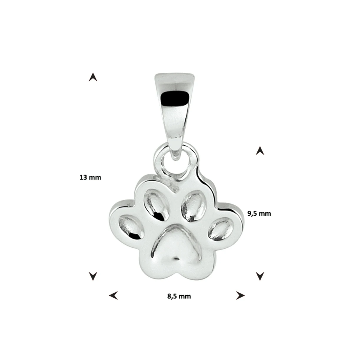 hanger hondenpoot zilver gerhodineerd