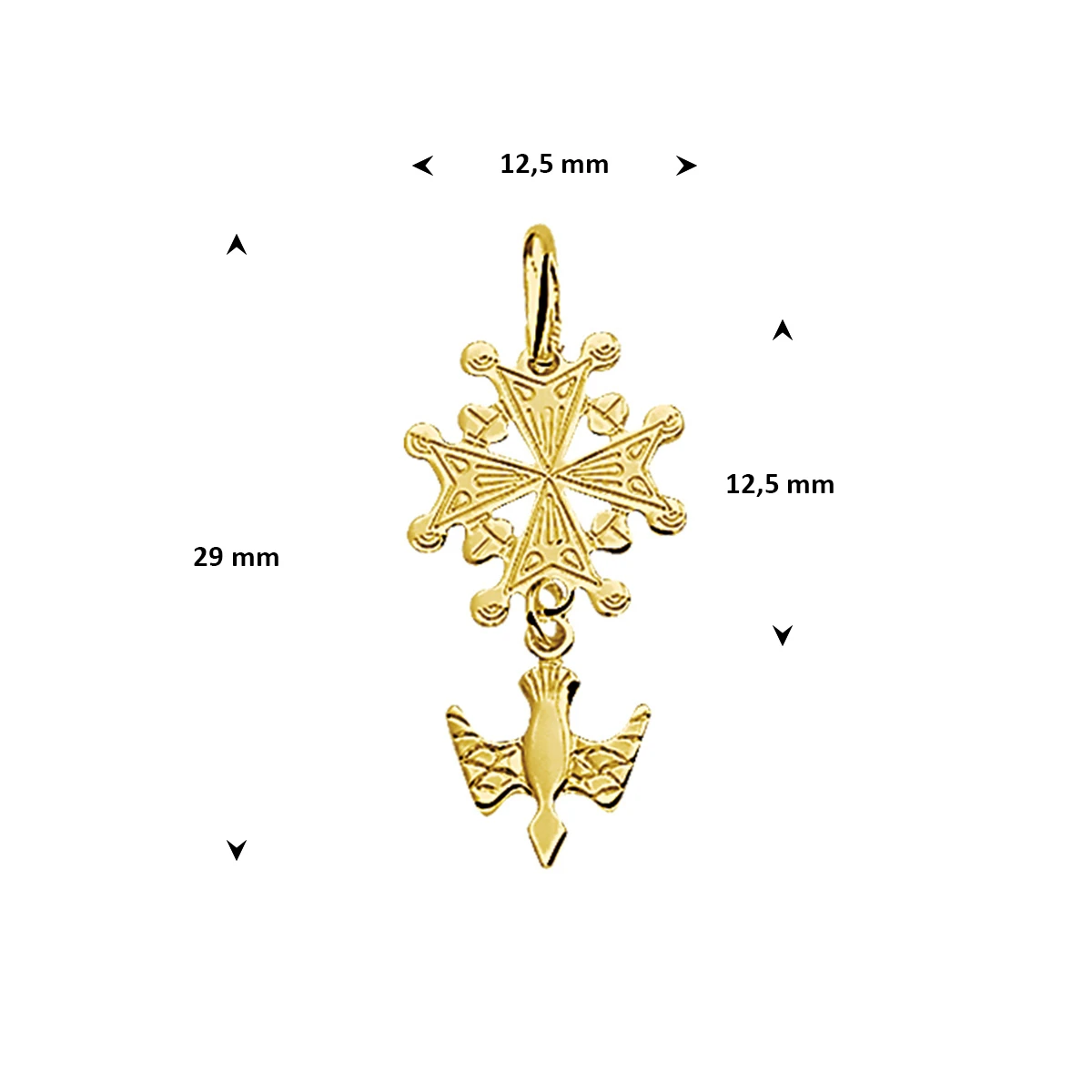 hanger hugenotenkruis 29 mm 14K geelgoud