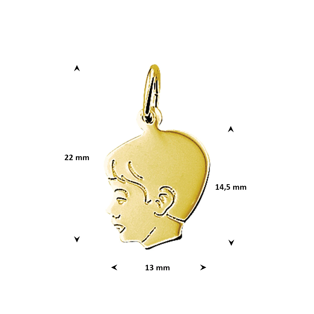 hanger jongen 17 x 13 mm 14K geelgoud