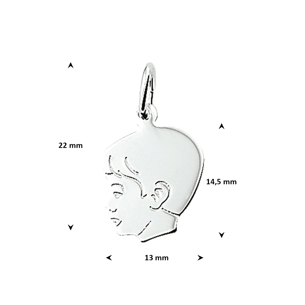 hanger jongen 17,5 x 13 mm zilver wit