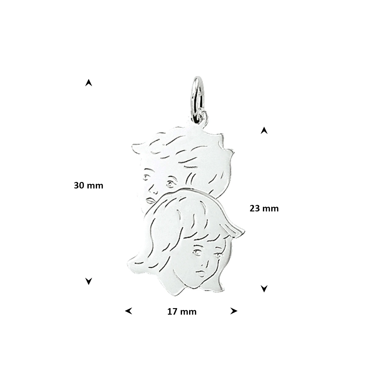 hanger jongen en meisje 25,5 x 16 mm zilver wit