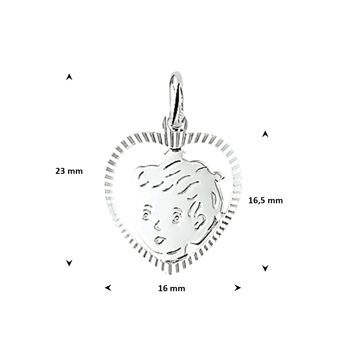 hanger jongen hart gediamanteerd 16,5 x 16 mm zilver wit