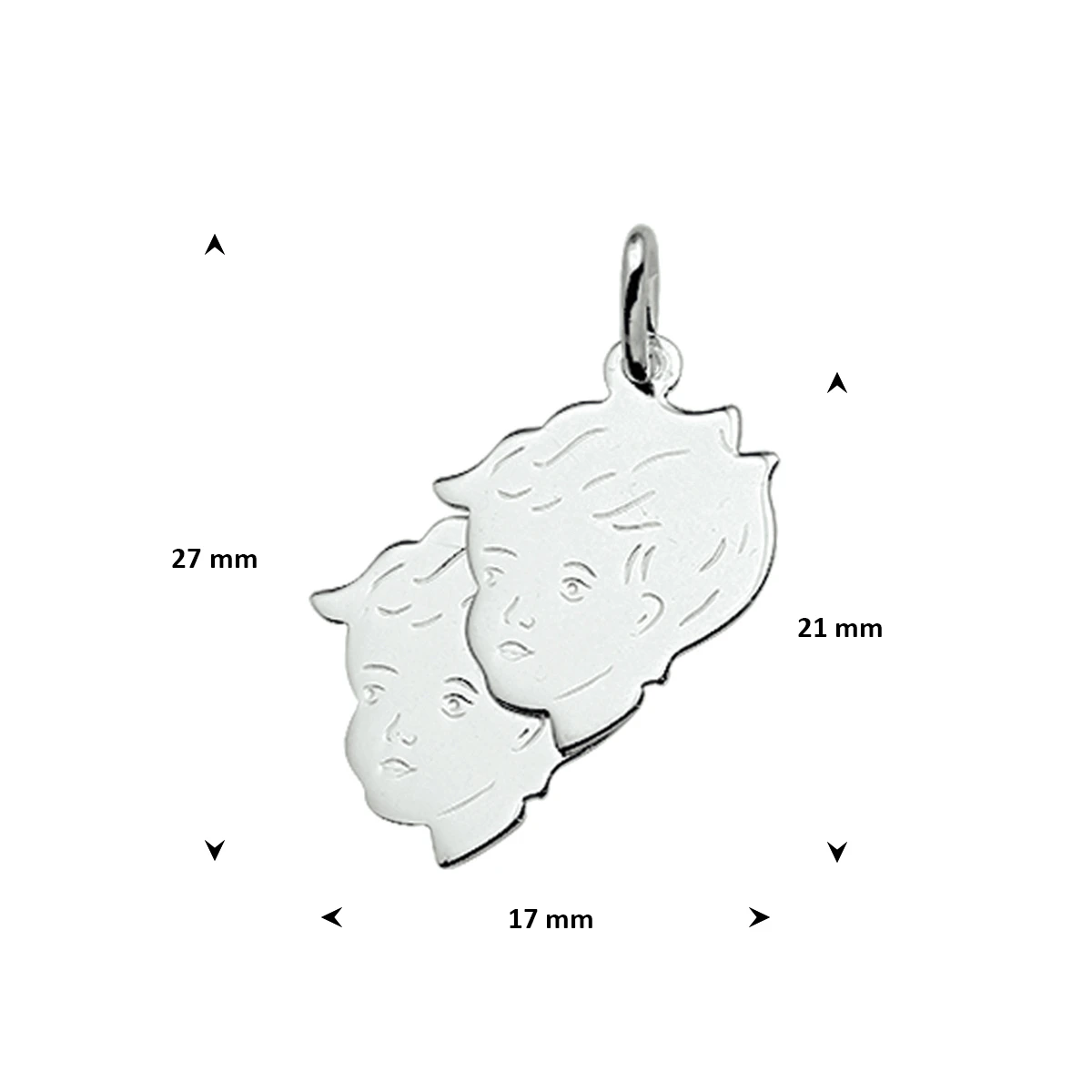 hanger kinderhoofdjes 21 x 17,5 mm zilver wit