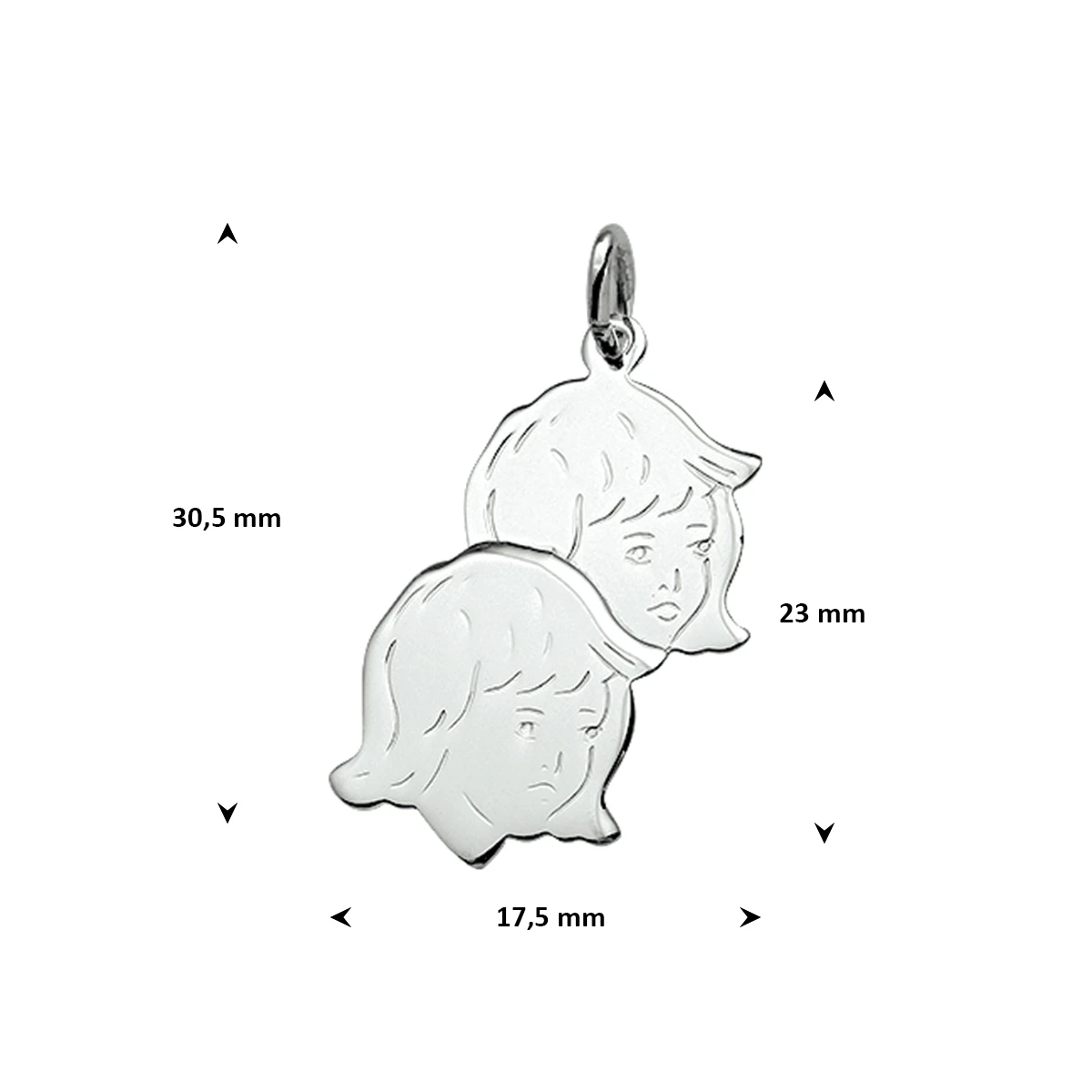 hanger kinderhoofdjes 25 x 18,5 mm zilver wit