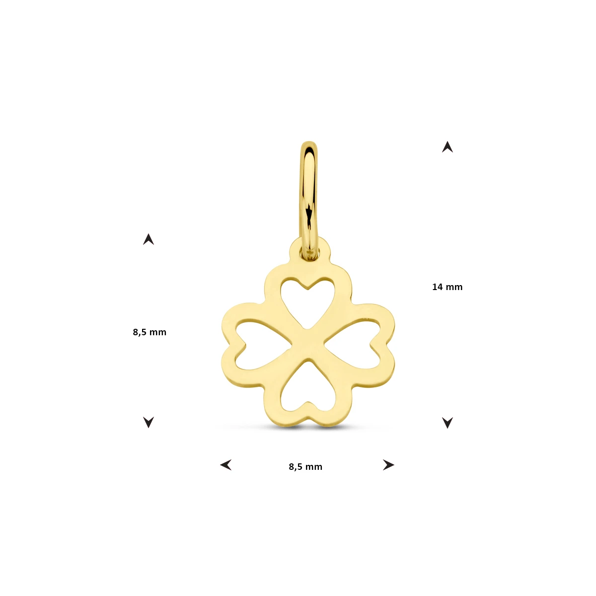 hanger klavertje 8,5 mm 14K geelgoud