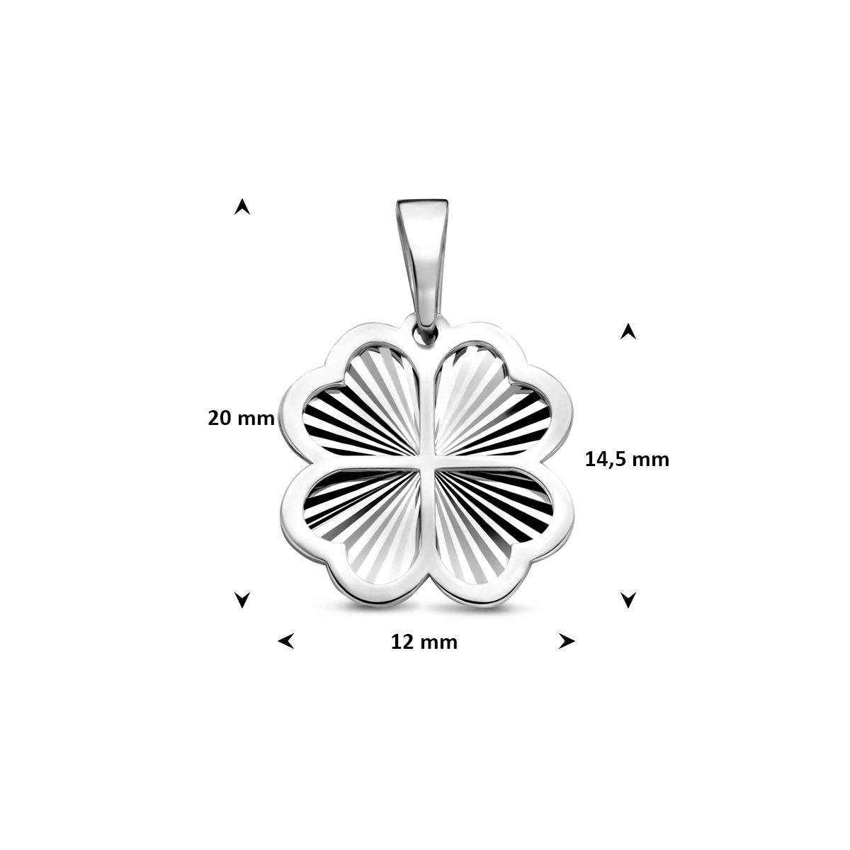 hanger klavertje gediamanteerd 14,5 mm zilver gerhodineerd