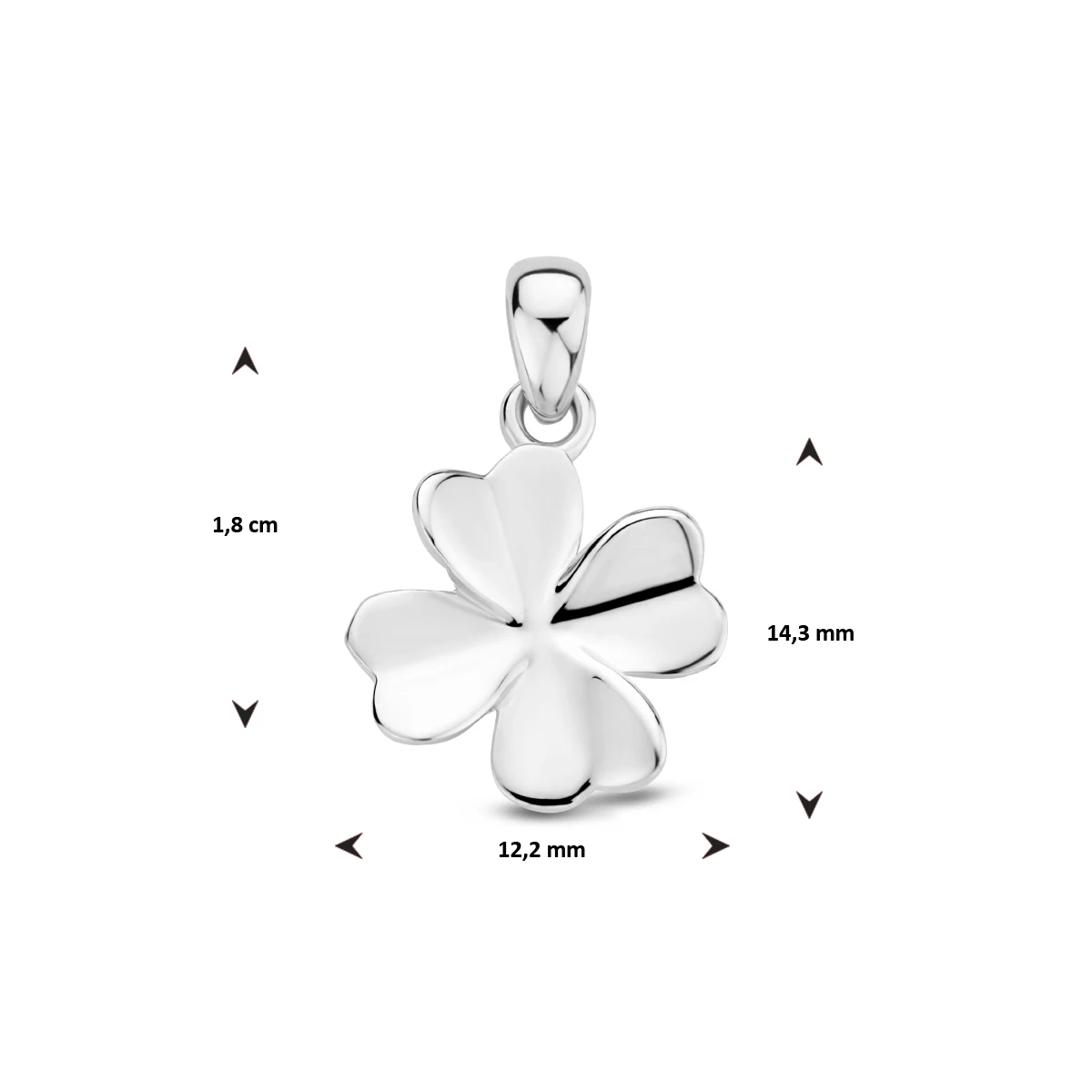 hanger klavertje 13 mm zilver gerhodineerd