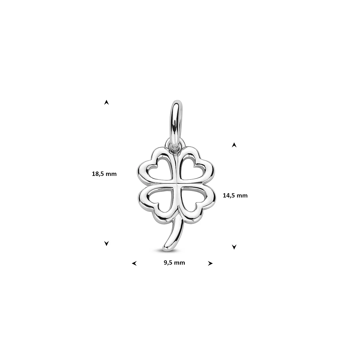 hanger klavertje 18,5 mm zilver gerhodineerd