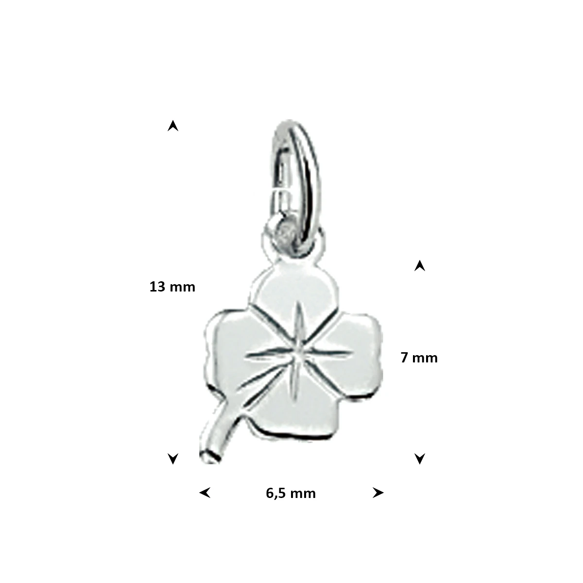hanger klavertje 8 mm zilver wit