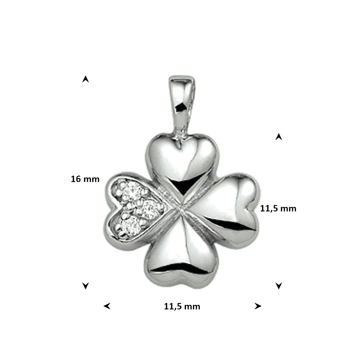 hanger klavertje zirkonia zilver gerhodineerd