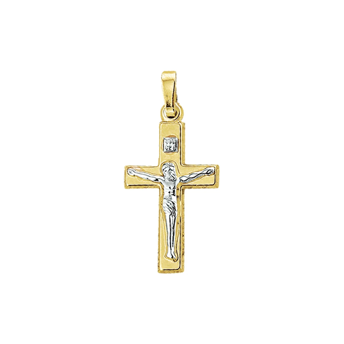hanger kruis en corpus bicolor gestift 14K geelgoud