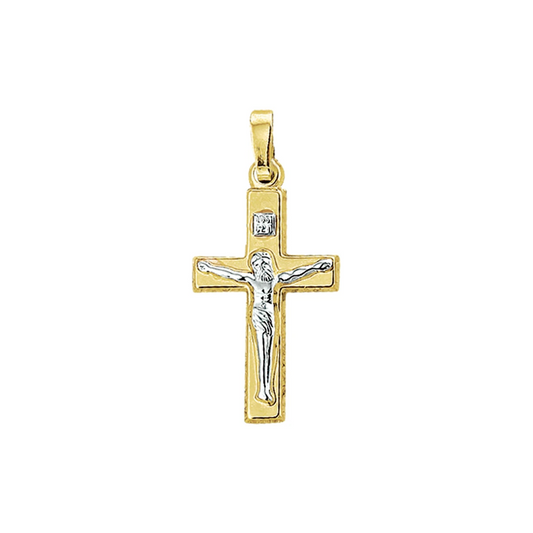 hanger kruis en corpus bicolor gestift 14K geelgoud