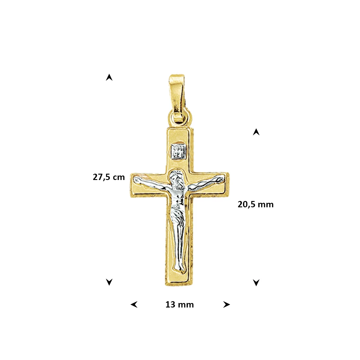 hanger kruis en corpus bicolor gestift 14K geelgoud