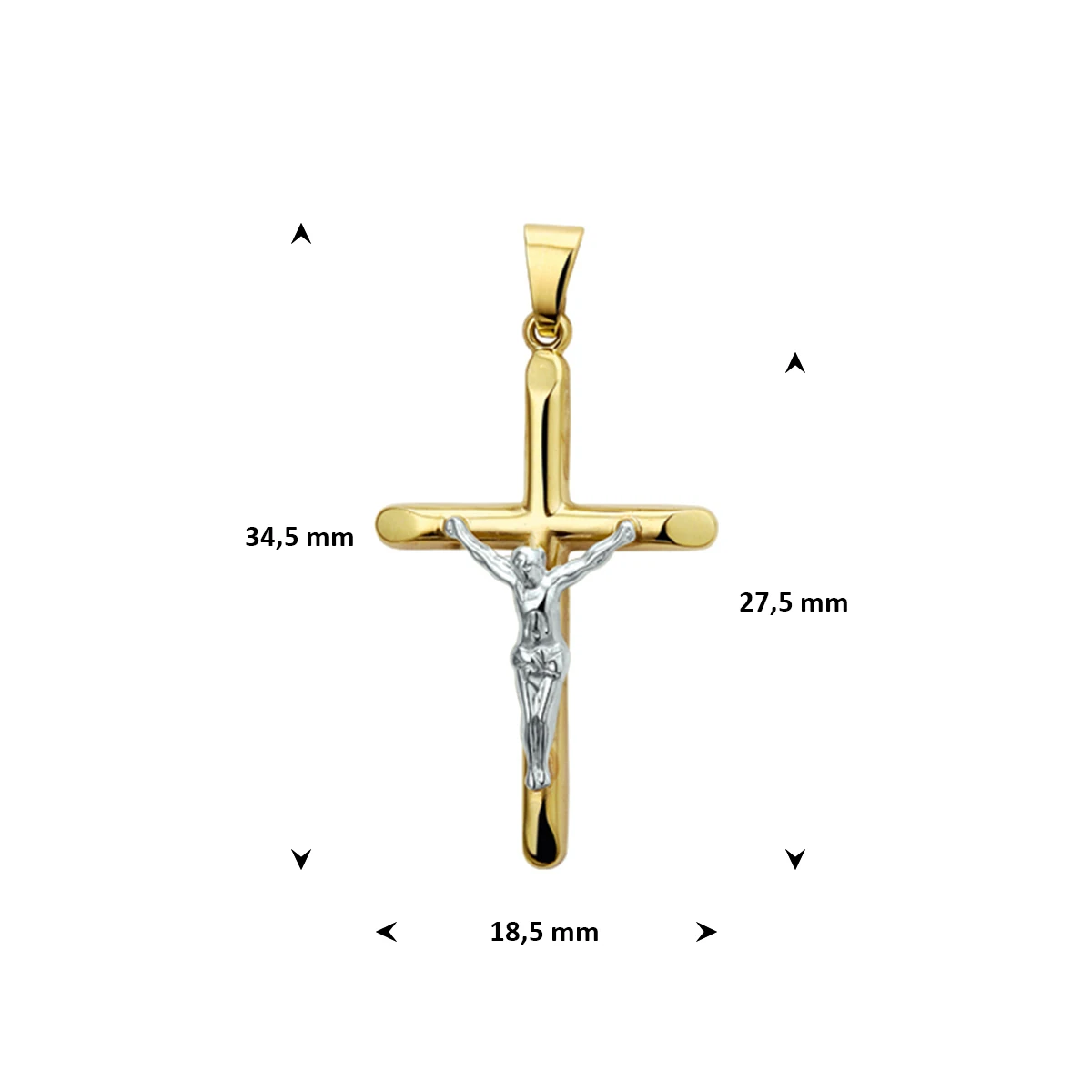 hanger kruis en corpus bicolor gestift 27,5 14K geelgoud
