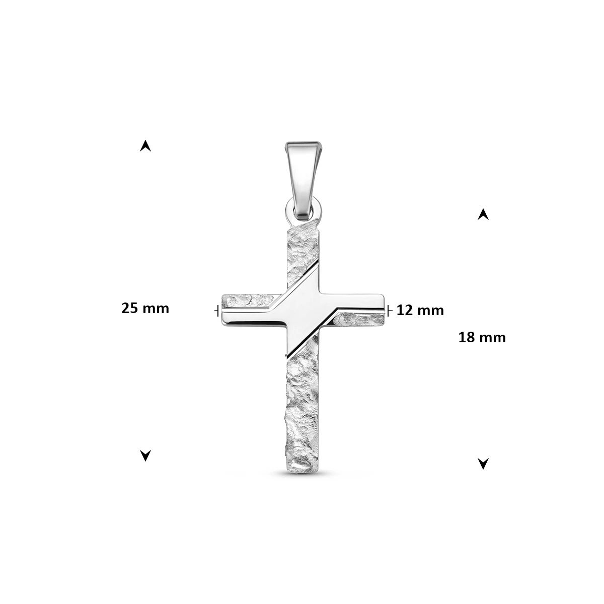 hanger kruis gehamerd 18 mm zilver gerhodineerd