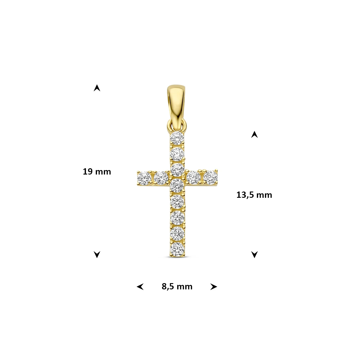 hanger kruis zirkonia 13,5 mm 14K geelgoud