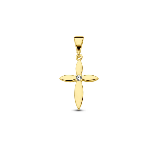 hanger kruis zirkonia 14K geelgoud
