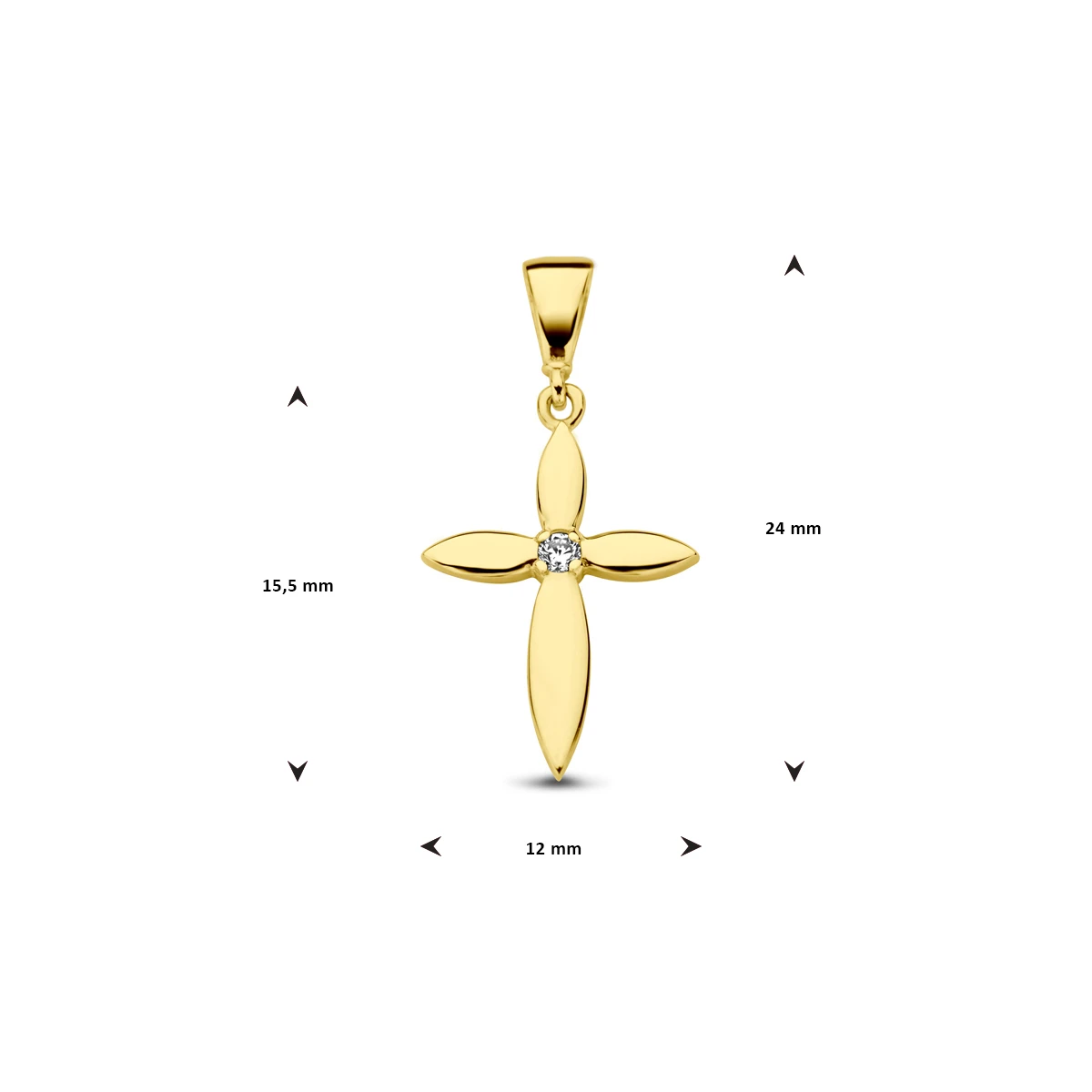 hanger kruis zirkonia 14K geelgoud