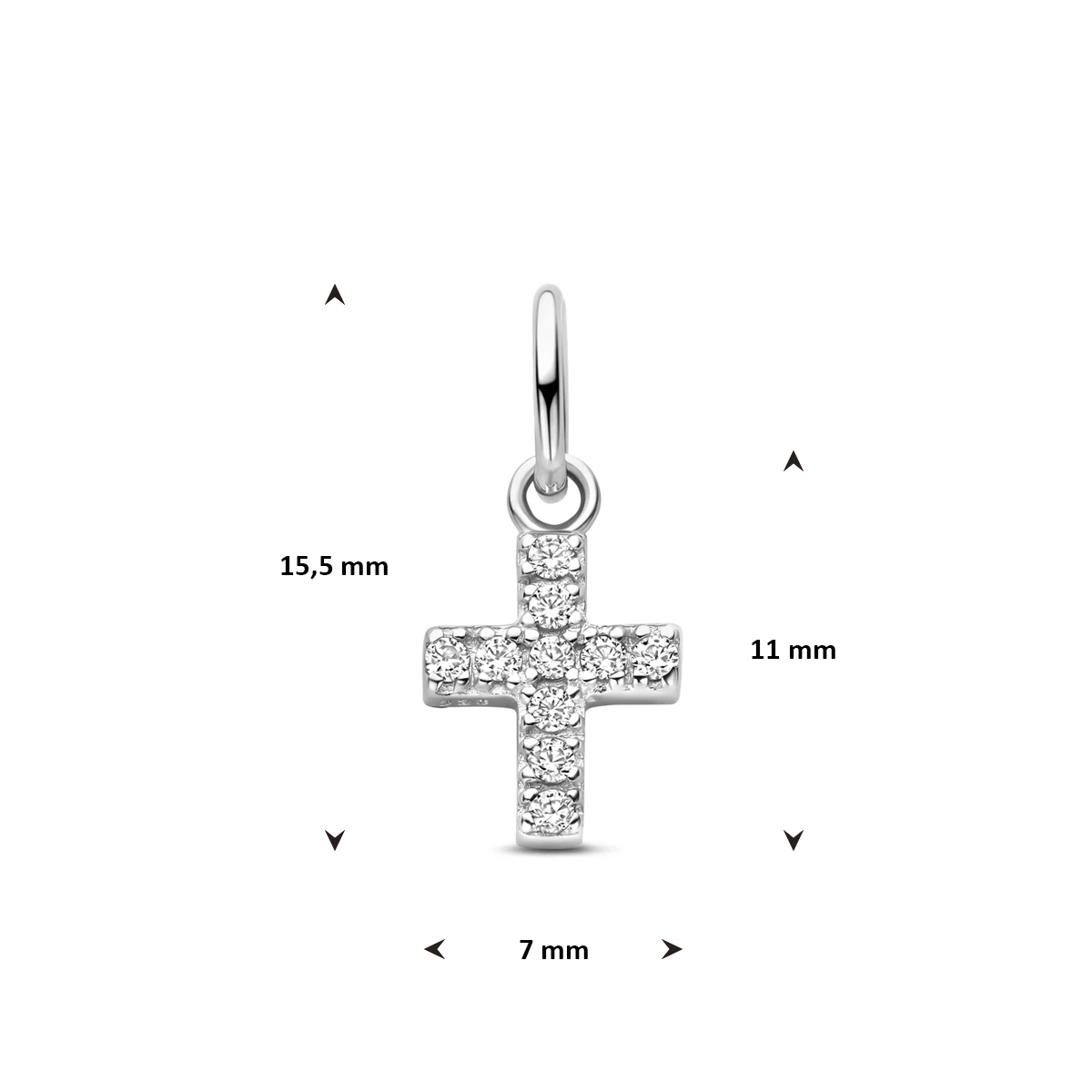 hanger kruis zirkonia 15,5 mm zilver gerhodineerd