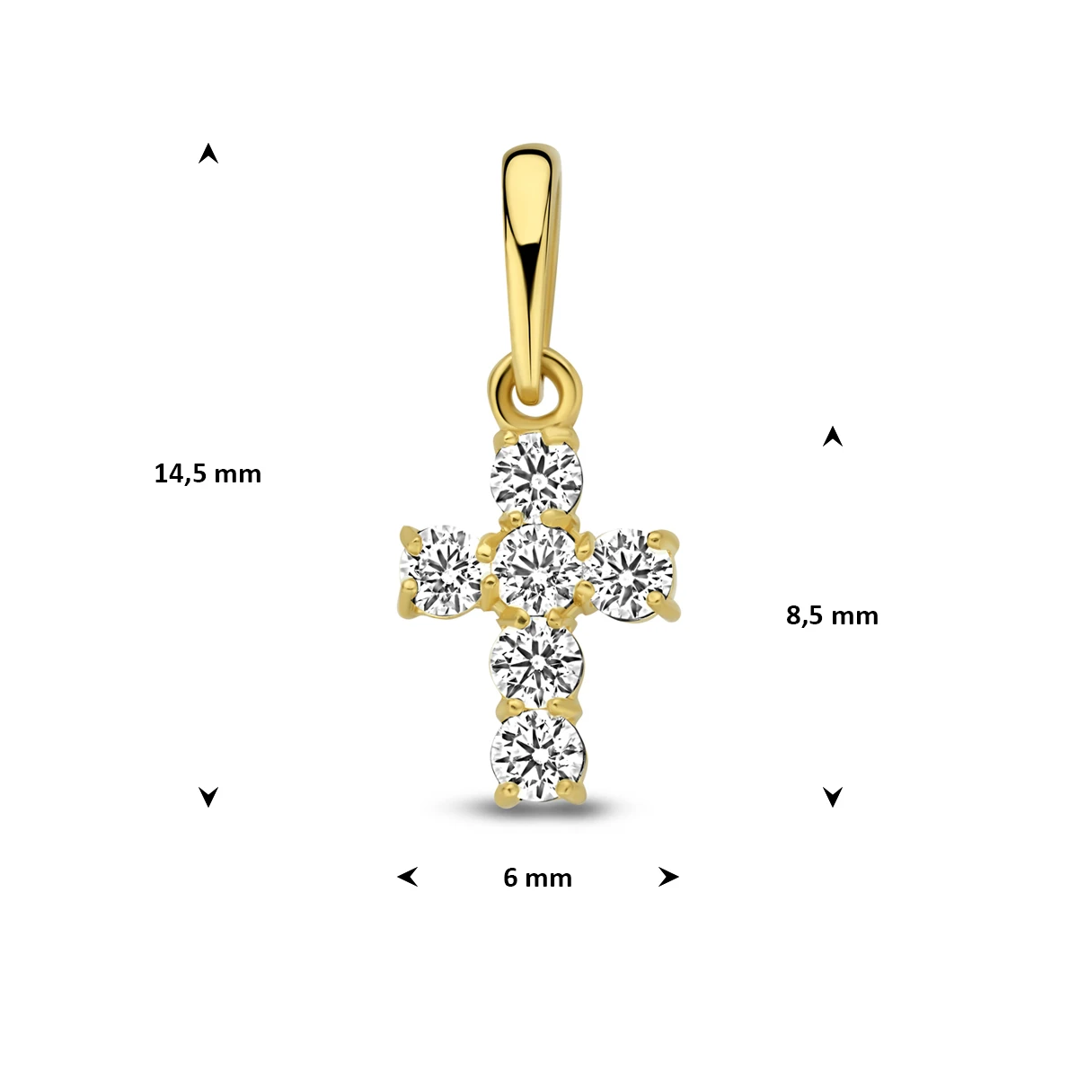 hanger kruis zirkonia 8,5 mm 14K geelgoud