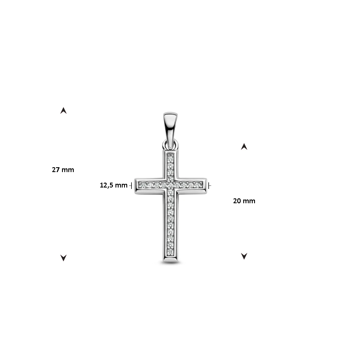 hanger kruis zirkonia zilver gerhodineerd