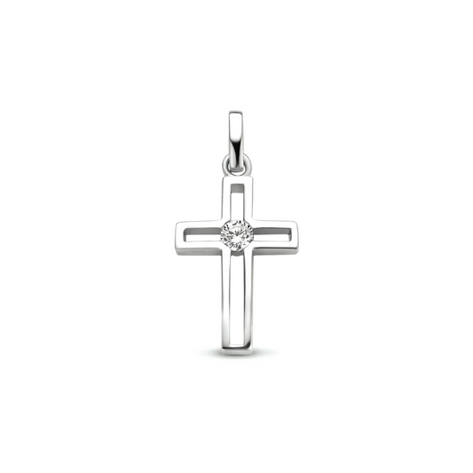 hanger kruis zirkonia zilver gerhodineerd