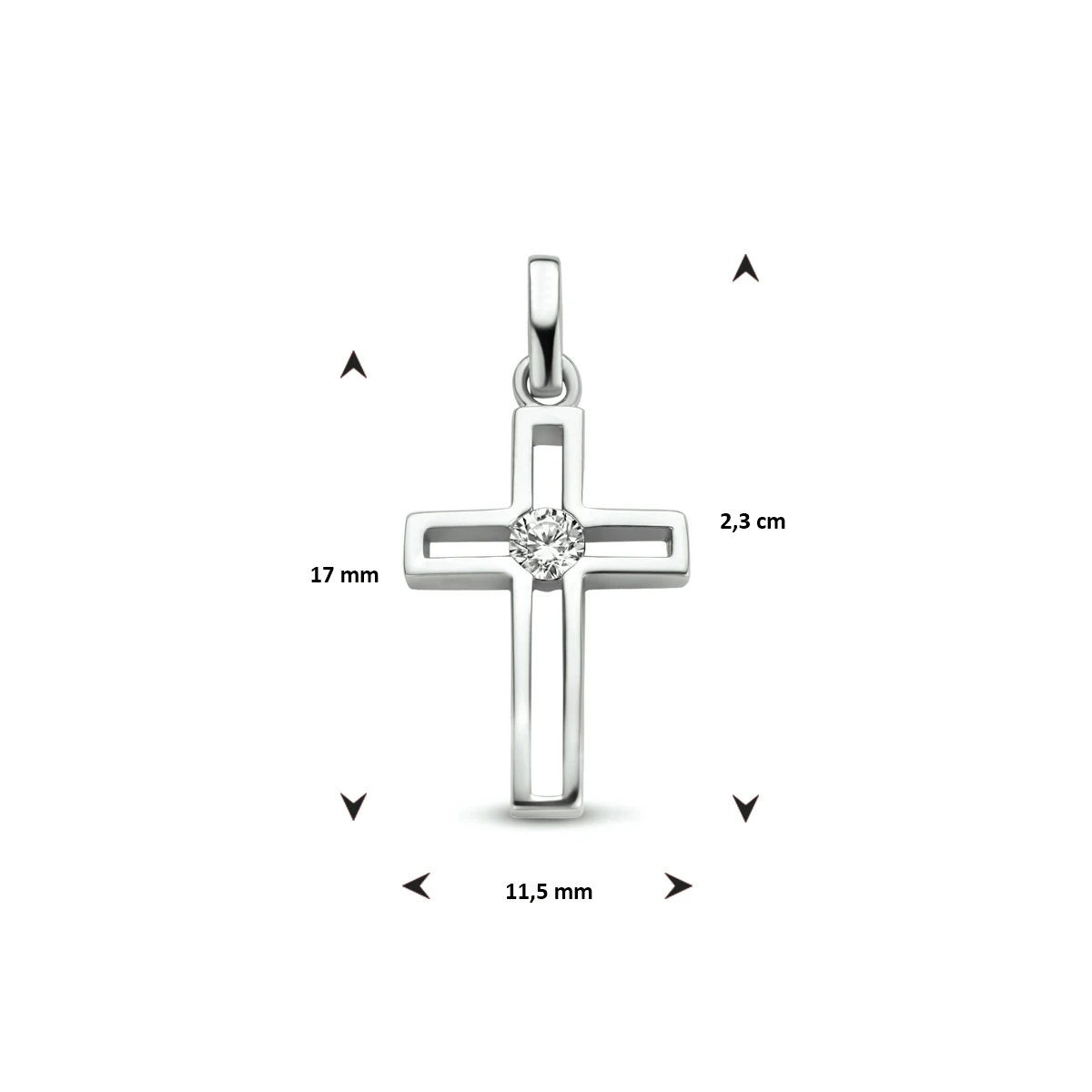 hanger kruis zirkonia zilver gerhodineerd