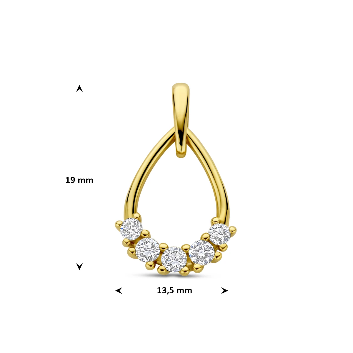 hanger lab grown diamant 0.32ct f vs 21 mm 14K geelgoud