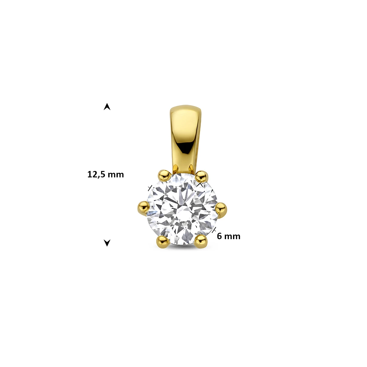 hanger lab grown diamant 0.75ct f vs 12,5 mm 14K geelgoud