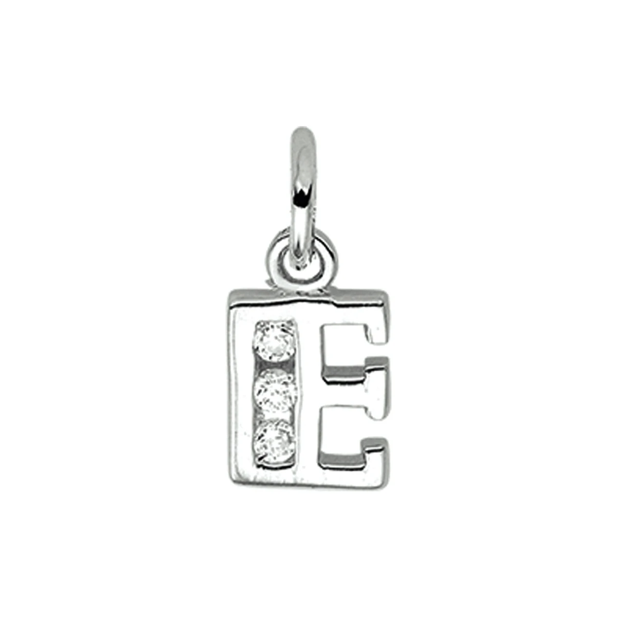 hanger letter e zirkonia zilver gerhodineerd