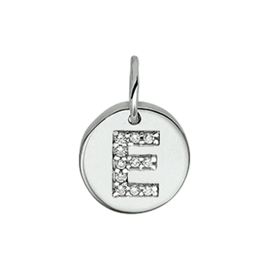 hanger letter e zirkonia zilver gerhodineerd