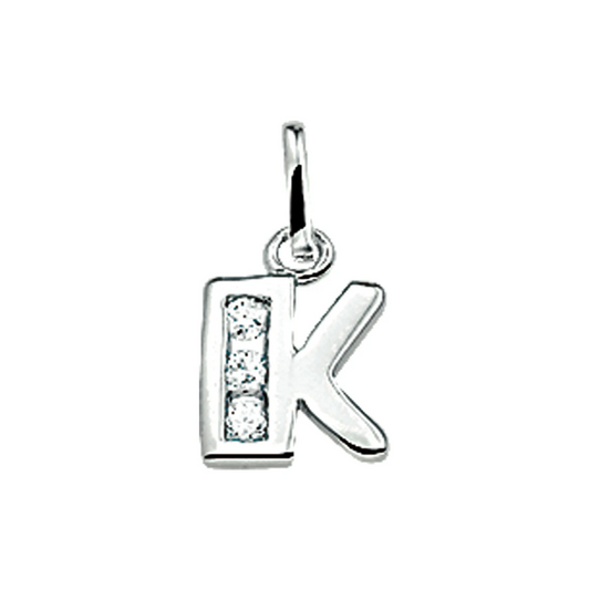 hanger letter k zirkonia zilver gerhodineerd
