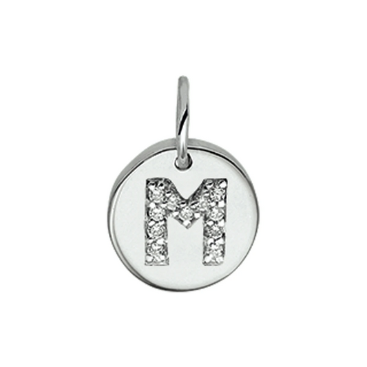 hanger letter m zirkonia zilver gerhodineerd