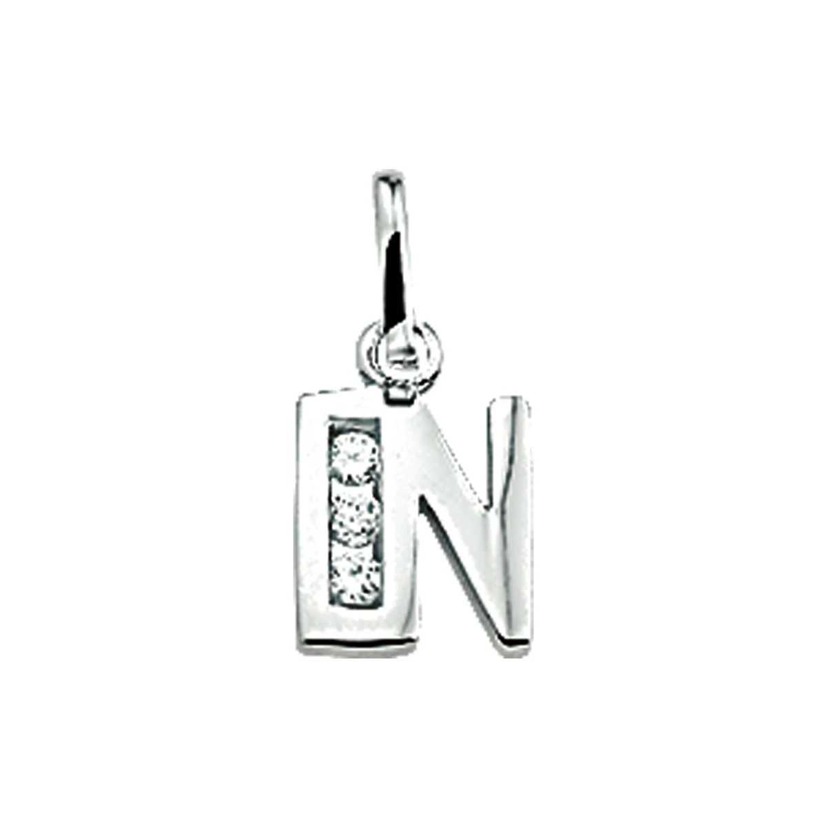 hanger letter n zirkonia zilver gerhodineerd