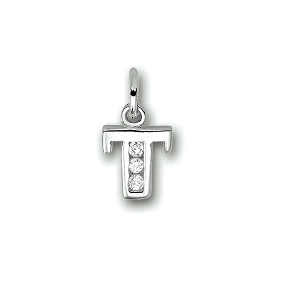 hanger letter t zirkonia zilver gerhodineerd