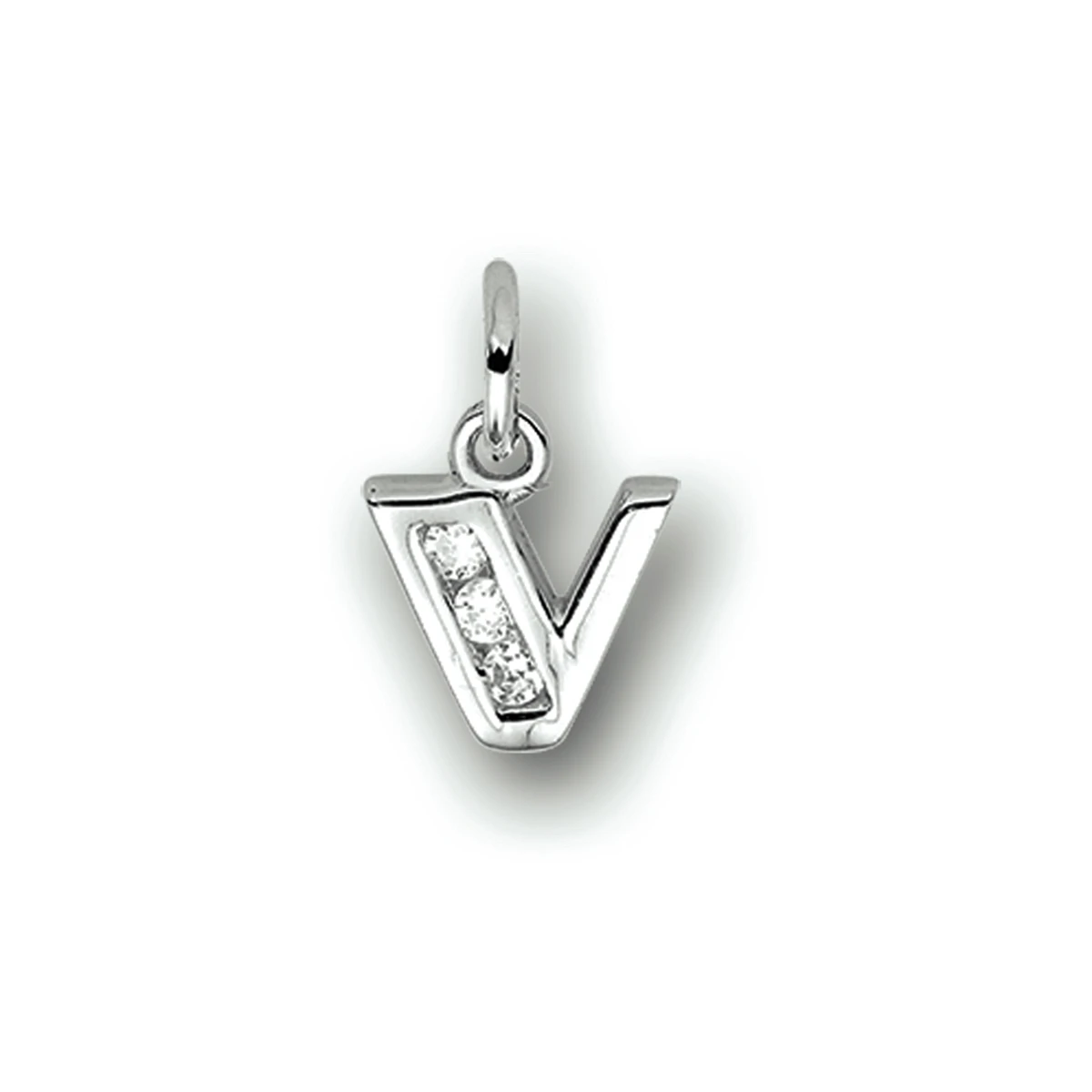 hanger letter v zirkonia zilver gerhodineerd