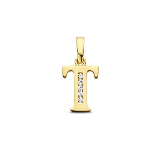 hanger letter zirkonia 14K geelgoud