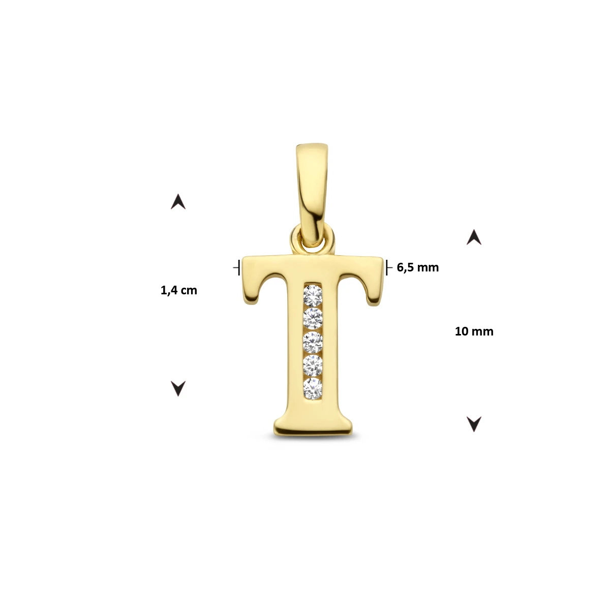 hanger letter zirkonia 14K geelgoud
