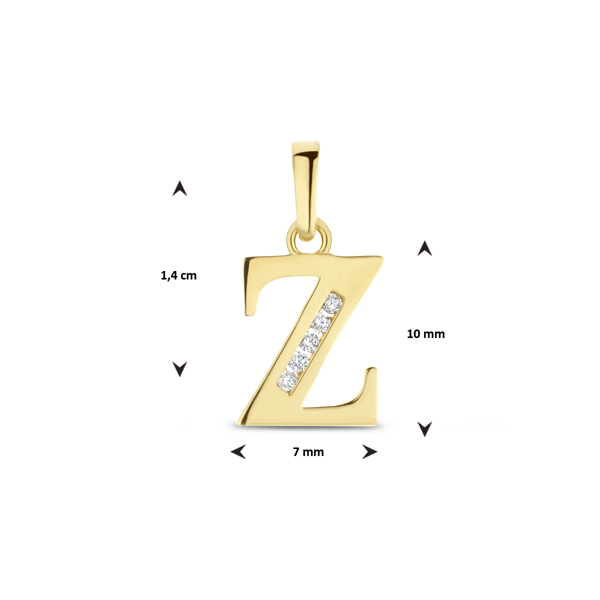 hanger letter zirkonia 14K geelgoud