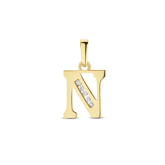 hanger letter zirkonia 14K geelgoud