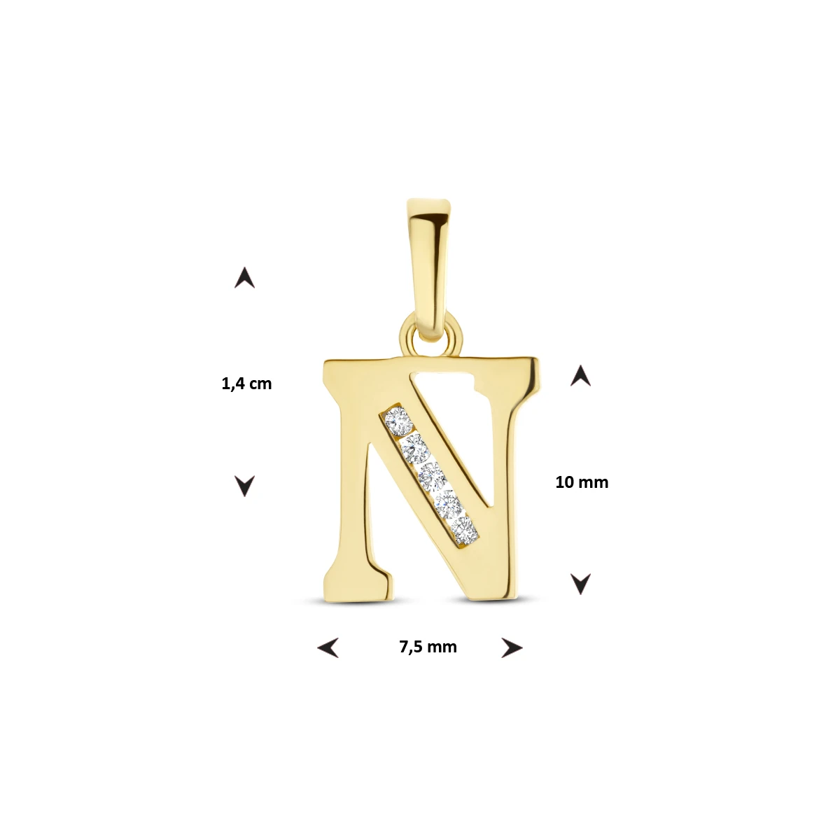 hanger letter zirkonia 14K geelgoud