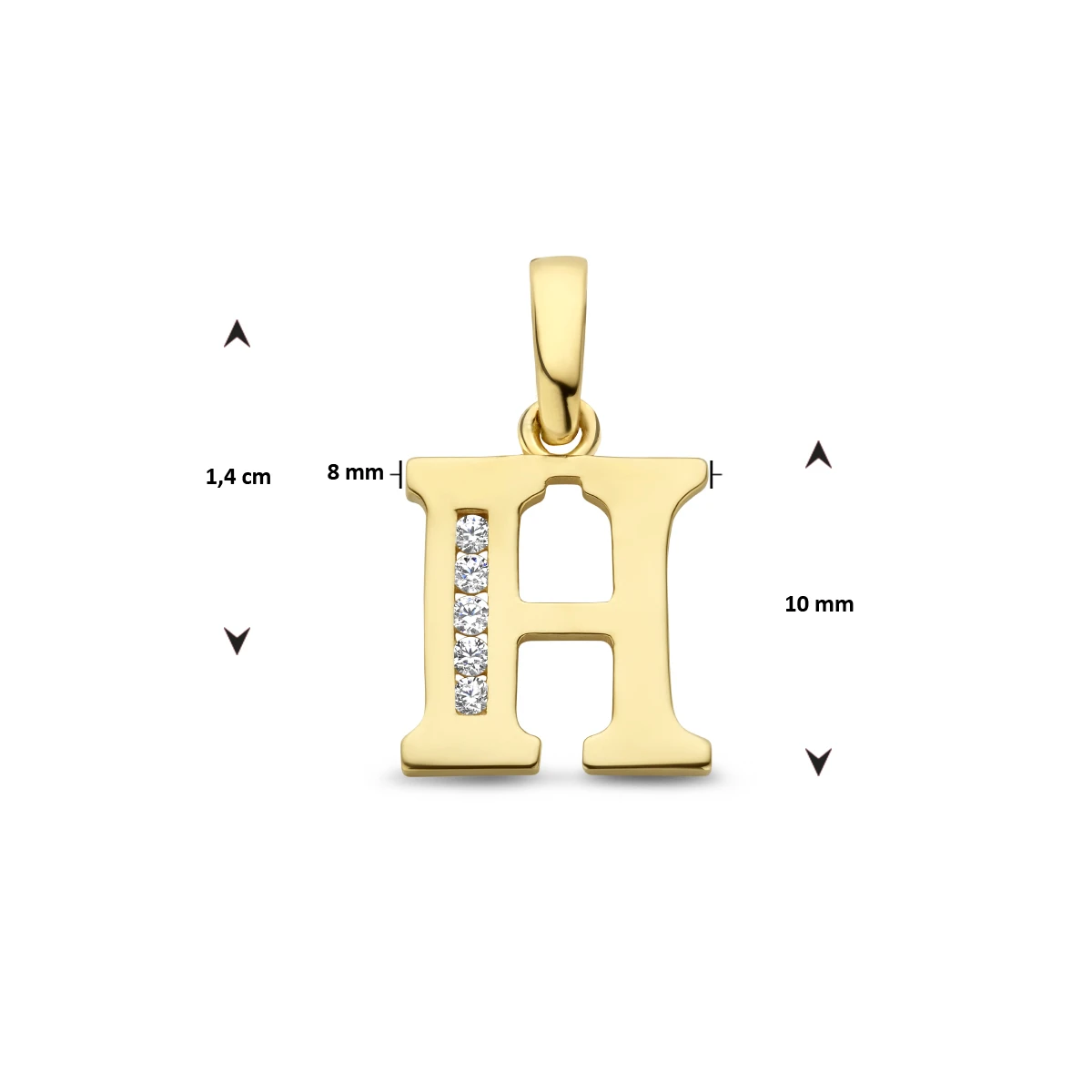 hanger letter zirkonia 14K geelgoud