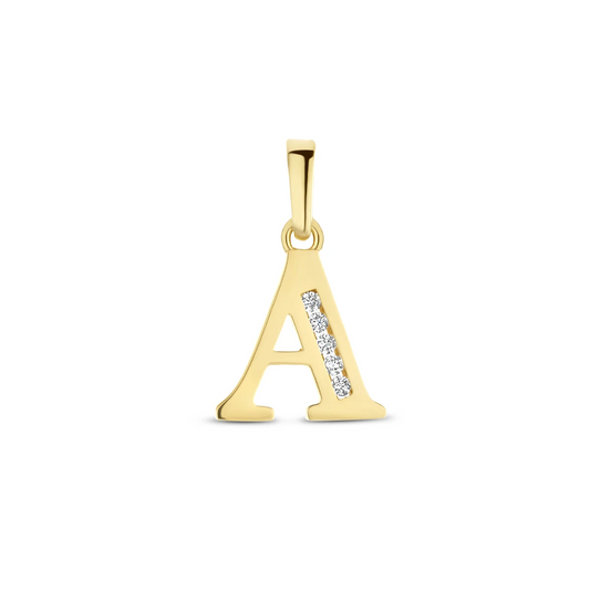 hanger letter zirkonia 14K geelgoud