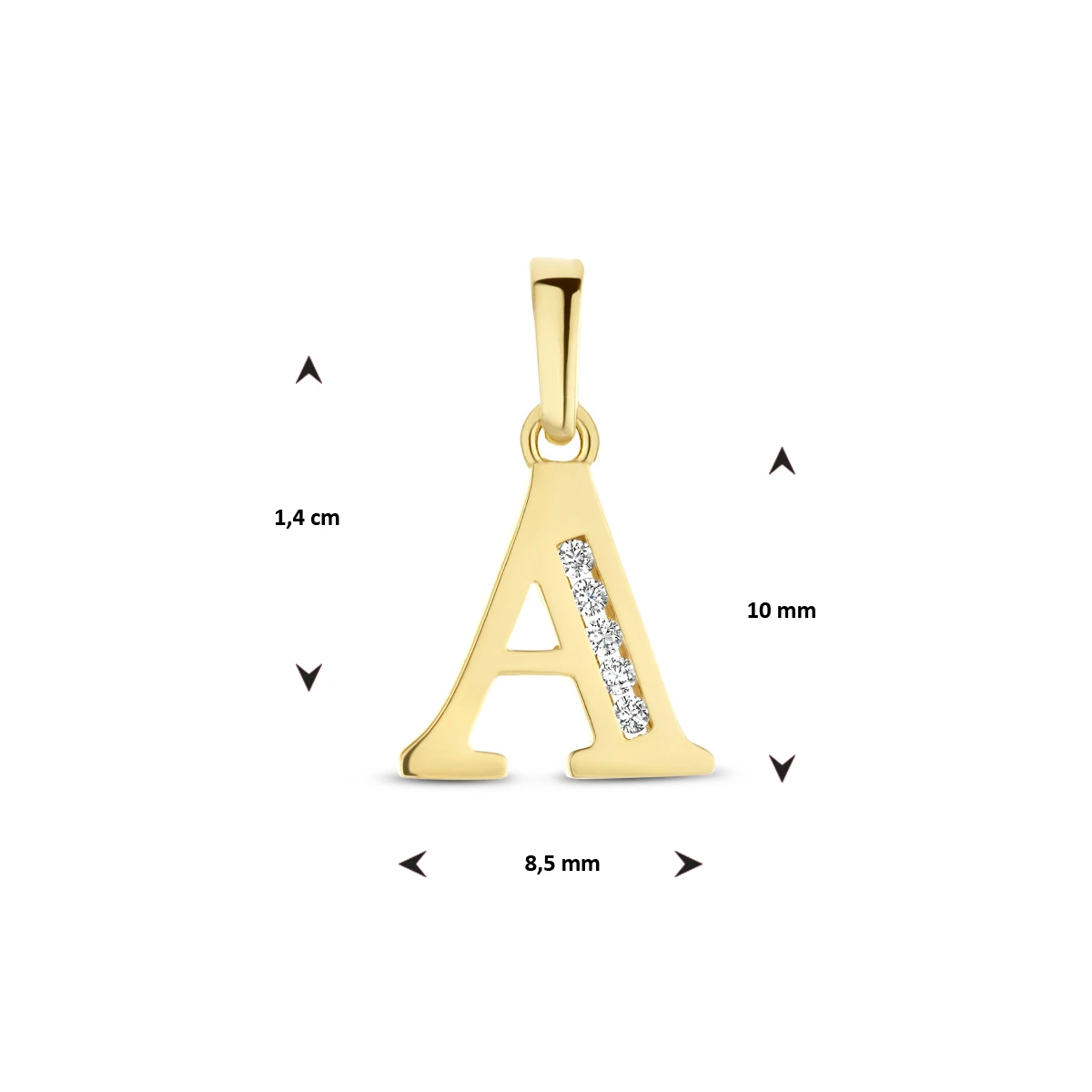 hanger letter zirkonia 14K geelgoud