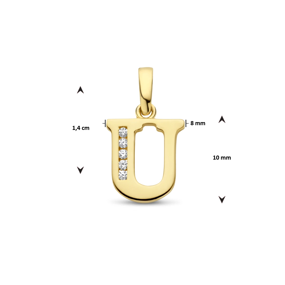 hanger letter zirkonia 14K geelgoud