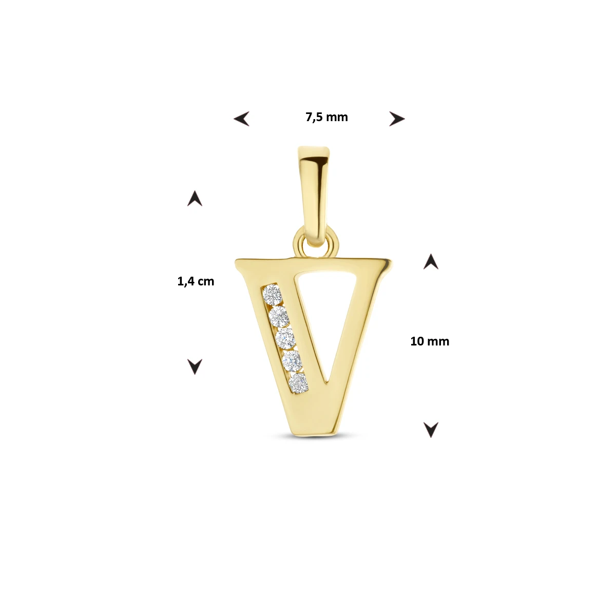 hanger letter zirkonia 14K geelgoud