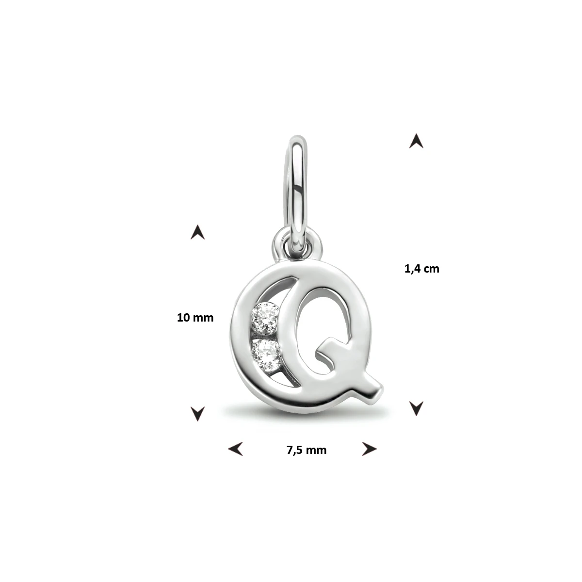 hanger letter zirkonia zilver gerhodineerd