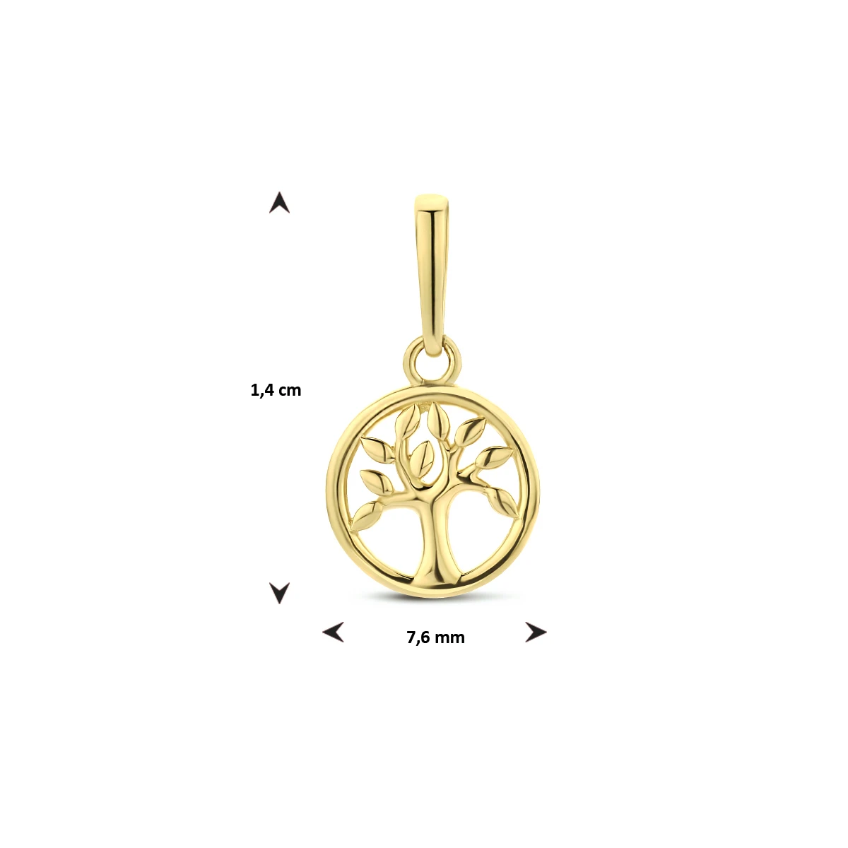 hanger levensboom 7,5 mm 14K geelgoud