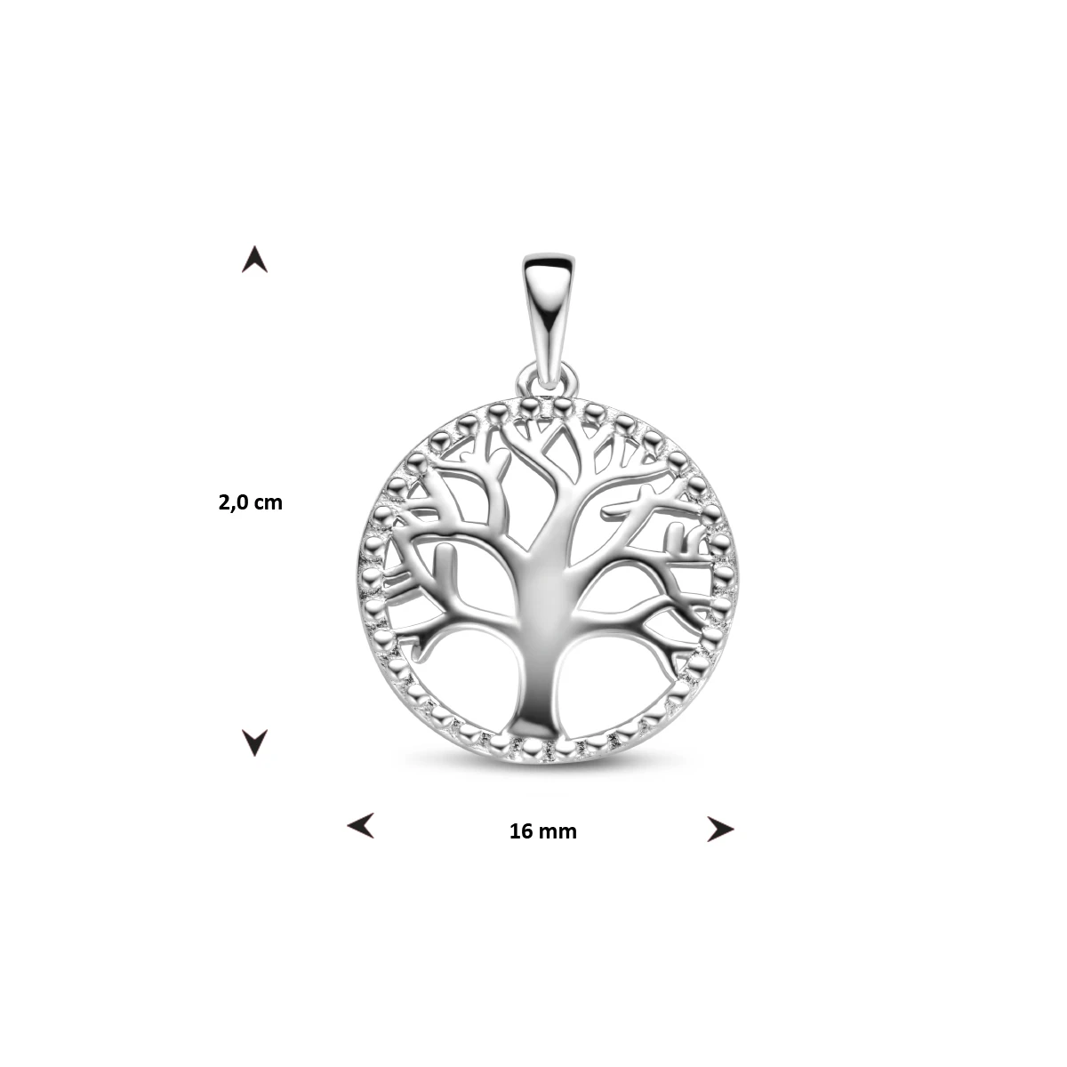 hanger levensboom 20 mm zilver gerhodineerd