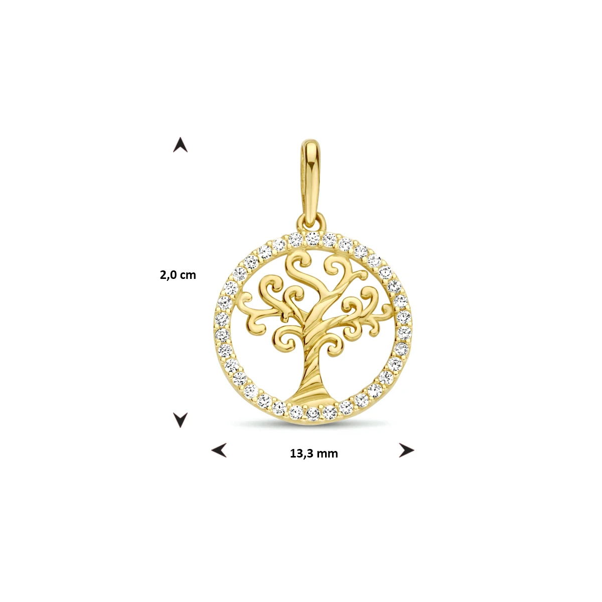 hanger levensboom zirkonia 14K geelgoud